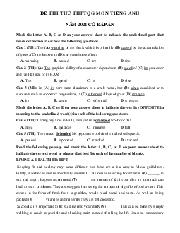 Đề thi thử THPT Quốc gia môn Tiếng Anh năm 2021 trường THPT Chuyên Nguyễn Trãi lần 1 (có đáp án)