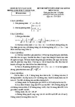 Đề thi thử Toán vào lớp 10 năm 2023 – 2024 phòng GD&ĐT Nam Sách – Hải Dương