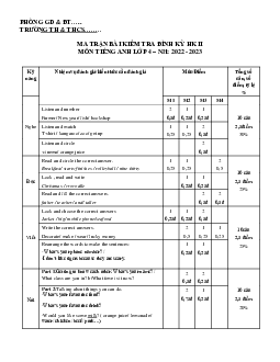Ma trận Đề thi học kì 2 môn Tiếng Anh lớp 4 năm 2022 - 2023 | đề 4