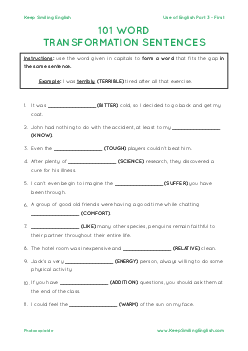101 WORD TRANSFORMATION SENTENCES - Use of English Part 3 - First - B2