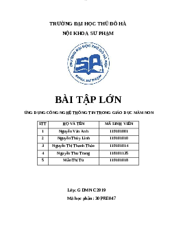 Bài tập lớn: Ứng dụng thông tin trong giáo dục mầm non | Trường Đại Học Thủ Đô Hà Nội