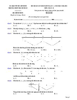 Đề KSCL Toán 12 lần 4 năm 2020 – 2021 trường THPT Thành Nhân – TP HCM