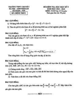 Đề học kỳ 1 Toán 10 (chuyên) năm 2022 – 2023 trường chuyên Hà Nội – Amsterdam