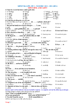 Đề thi giữa học kỳ 1 môn tiếng anh 9 năm 2022-2023 Đề 4 (có đáp án)