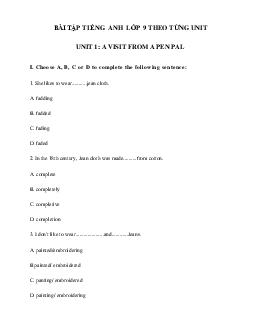 Bài tập tiếng Anh lớp 9 Unit 1: A Visit From A Pen Pal có đáp án