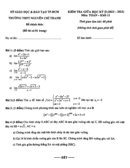 Đề giữa kỳ 2 Toán 11 năm 2022 – 2023 trường THPT Nguyễn Chí Thanh – TP HCM