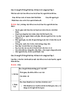 Lập dàn ý cho bài văn thuật lại một sự việc trang 52 lớp 4 Chân trời sáng tạo