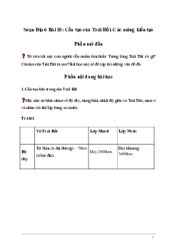 Giải Địa lí 6 Bài 10: Cấu tạo của Trái Đất. Các mảng kiến tạo | kết nối tri thức