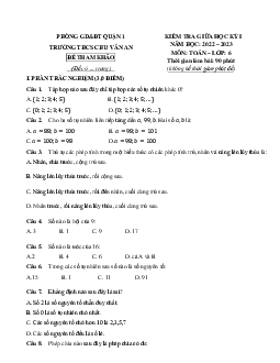 Đề tham khảo giữa học kỳ 1 Toán 6 năm 2022 – 2023 trường THCS Chu Văn An – TP HCM