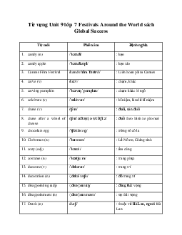 Từ vựng Unit 9 lớp 7 Festivals Around the World sách Global Success