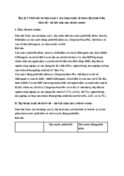 Địa lý 11 Kết nối tri thức bài 1: Sự khác biệt về trình độ phát triển kinh tế - xã hội của các nhóm nước