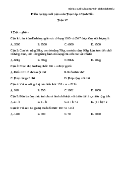 Phiếu bài tập cuối tuần lớp 4 môn Toán nâng cao Tuần 17 Cánh Diều