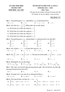 Đề thi thử THPT Quốc gia 2022 môn Toán lần 3 trường THPT Ninh Bình, Bạc Liêu, Ninh Bình (có đáp án)