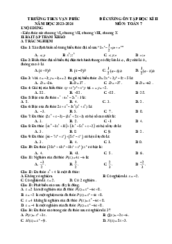 Đề cương cuối học kì 2 Toán 7 năm 2023 – 2024 trường THCS Vạn Phúc – Hà Nội