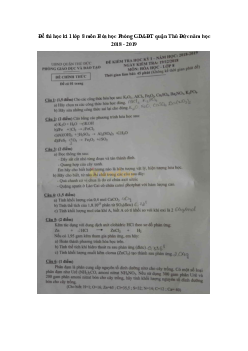 Đề thi học kì 1 lớp 8 môn Hóa học Phòng GD&ĐT quận Thủ Đức năm học 2018 - 2019