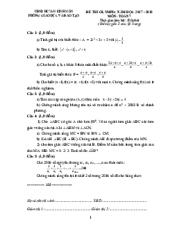 Đề thi Olympic Toán 7 năm 2017 – 2018 phòng GD&ĐT Kinh Môn – Hải Dương