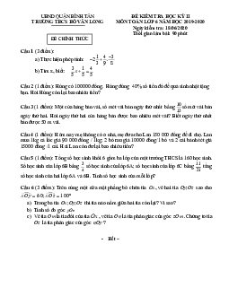Đề thi HK2 Toán 6 năm 2019 – 2020 trường THCS Hồ Văn Long – TP HCM