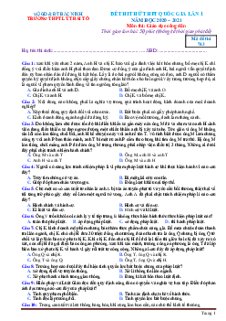 Đề thi thử tốt nghiệp THPT 2021 môn GDCD Trường Lý Thái Tổ Lần 1 (có đáp án)