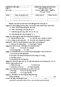Đề thi học kì 2 lớp 4 môn Khoa học năm 2019 - 2020 theo Thông tư 22