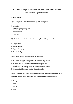 Đề cương ôn tập học kì 2 môn Sinh học 10 sách Cánh diều