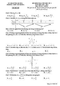 Đề học kì 1 Toán 12 năm 2023 – 2024 trường THPT Yên Định 1 – Thanh Hóa