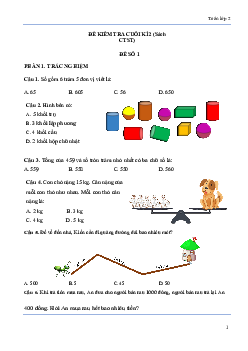 Đề thi học kì 2 môn Toán 2 năm 2022 - 2023 sách Chân trời sáng tạo | đề 3