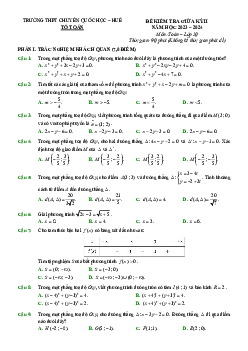 Đề thi giữa kỳ 2 Toán 10 năm 2023 – 2024 trường THPT chuyên Quốc học Huế