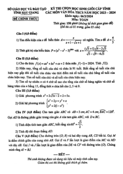 Đề học sinh giỏi cấp tỉnh Toán THCS năm 2023 – 2024 sở GD&ĐT Hậu Giang