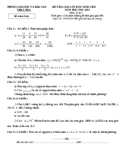 Đề giao lưu HSG Toán 7 năm 2023 – 2024 phòng GD&ĐT Thiệu Hóa – Thanh Hóa