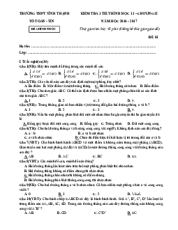 Đề kiểm tra 1 tiết Hình học 11 chương 2 năm 2016 – 2017 trường THPT Vĩnh Thạnh – Cần Thơ