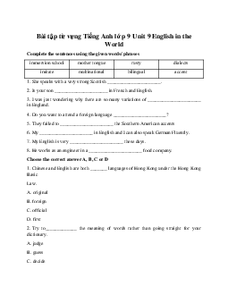 Bài tập từ vựng Tiếng Anh lớp 9 Unit 9 English in the World