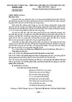 Đề thi học kì 1 Văn 11 Quảng Nam 2021-2022 (có đáp án )