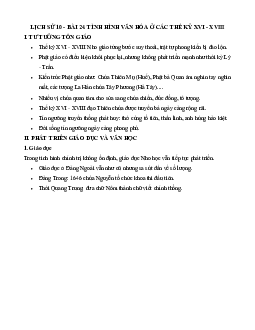 Lịch sử 10 bài 24: Tình hình văn hóa ở các thế kỉ XVI - XVIII