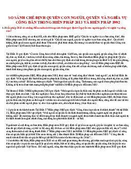 Lý thuyết môn Luật Hiến pháp về "So sánh chế định quyền con người, quyền và nghĩa vụ con người trong Hiến pháp 2013 và Hiến pháp 1992"