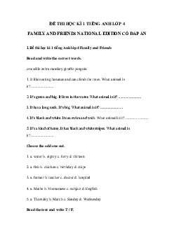 Đề thi học kì 1 tiếng Anh 4 Family and Friends số 1