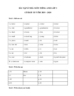 Phiếu bài tập ở nhà tiếng Anh lớp 3 - Ngày 07/03