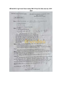 Đề thi KSCL lớp 9 môn Toán trường THCS Nam Từ Liêm năm học 2019 - 2020
