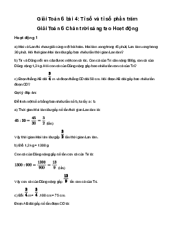 Giải Toán 6 Bài 4: Tỉ số và tỉ số phần trăm sách Chân Trời Sáng Tạo