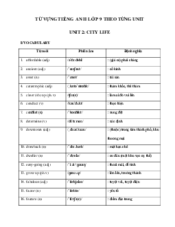 Từ vựng Tiếng Anh lớp 9 Unit 2 City Life