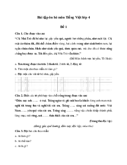Bài tập ôn hè môn Tiếng Việt lớp 4 (33 đề) - Có đáp án