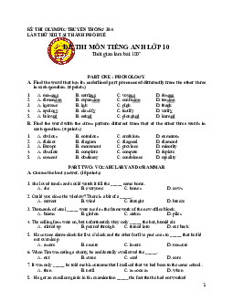Kỳ thi olympic truyền thống 304 lần thứ XIII tại thành phố Huê Đề thi môn Tiêng Anh lớp 10