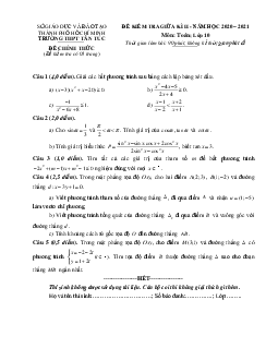 Đề thi giữa kì 2 Toán 10 năm 2020 – 2021 trường THPT Tân Túc – TP HCM