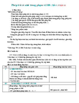 Giáo án Toán 2 tuần 13 sách Chân trời sáng tạo