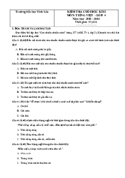 Đề thi học kì 2 môn Tiếng Việt lớp 4 trường tiểu học Vĩnh Gia, An Giang năm 2015 - 2016