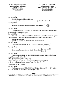Đề thi học kì 1 Toán 11 năm 2019 – 2020 trường THPT Trần Văn Giàu – TP HCM