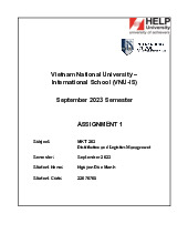 Distribution and logistics management midterm assignment môn Logistics | Trường Quốc tế - Đại học Quốc gia Hà Nội