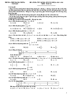 Đề cương học kỳ 2 Toán 10 năm 2020 – 2021 trường THPT Hai Bà Trưng – TT Huế
