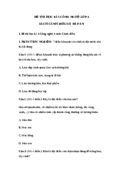 Đề thi học kì 1 môn Công nghệ 4 Cánh diều - Đề số 1