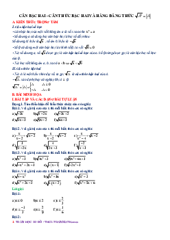 Chuyên đề căn bậc hai, căn thức bậc hai và hằng đẳng thức