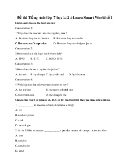 Đề thi Tiếng Anh lớp 7 học kì 2 i-Learn Smart World số 1